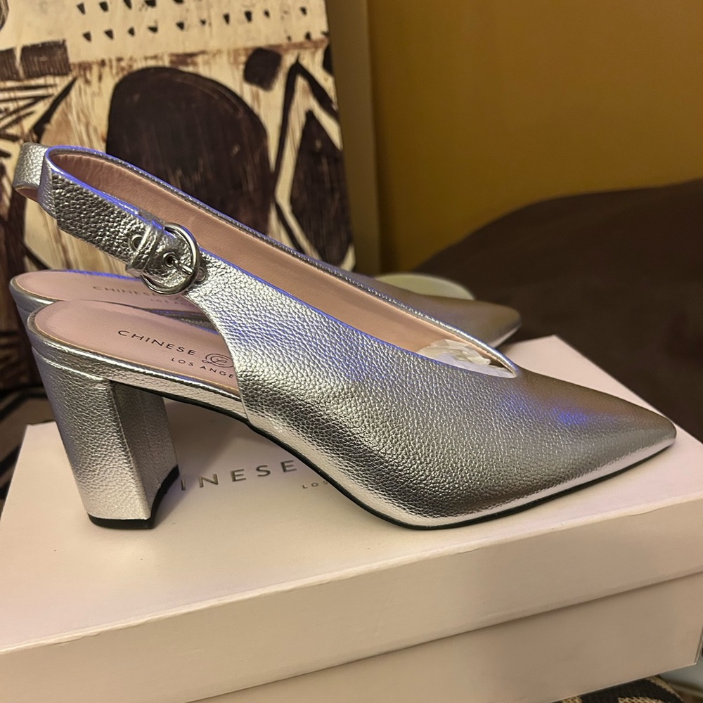 Chinese Laundry Metallic Silver Block Heels